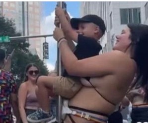 Little kid gets ride on stripper pole with scantily-clad transgender at ‘family friendly’ NC pride fest